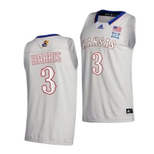 Men's #3 Dajuan Harris Jr Jersey Kansas Jayhawks College Basketball Jerseys Gray 2021