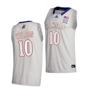 Men's #10 Jalen Wilson Jersey Kansas Jayhawks College Basketball Jerseys Gray 2021