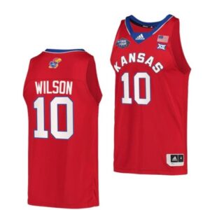 Men's #10 Jalen Wilson Jersey Kansas Jayhawks College Basketball Jerseys Red Retro