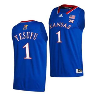 Men's #1 Joseph Yesufu Jersey Kansas Jayhawks College Basketball Jerseys Blue 2022