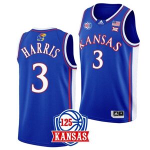 Men's #3 Dajuan Harris Jr Jersey Kansas Jayhawks College Basketball Jerseys Blue