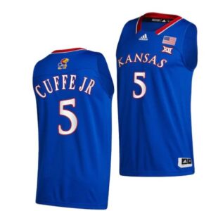 Men's #5 Kyle Cuffe Jr Jersey Kansas Jayhawks College Basketball Jerseys Blue 2022