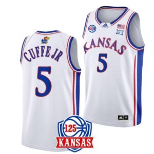 Men's #5 Kyle Cuffe Jr Jersey Kansas Jayhawks College Basketball Jerseys White