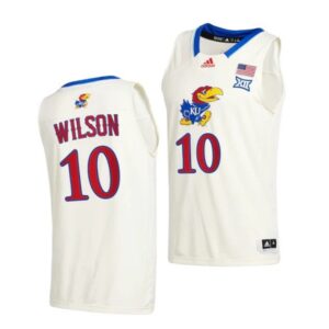 Men's #10 Jalen Wilson Jersey Kansas Jayhawks College Basketball Jerseys Cream 2021