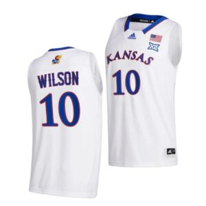Men's #10 Jalen Wilson Jersey Kansas Jayhawks College Basketball Jerseys White 2021