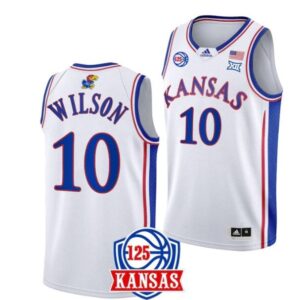 Men's #10 Jalen Wilson Jersey Kansas Jayhawks College Basketball Jerseys White