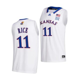 Men's #11 M.J. Rice Jersey Kansas Jayhawks College Basketball Jerseys White 2022