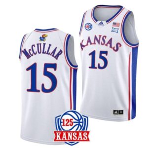Men's #15 Kevin McCullar Jr Jersey Kansas Jayhawks College Basketball Jerseys White