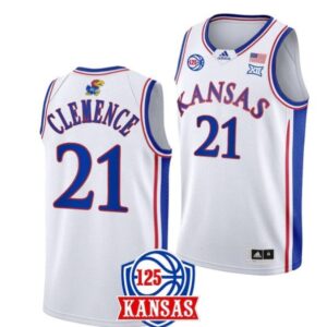 Men's #21 Zach Clemence Jersey Kansas Jayhawks College Basketball Jerseys White