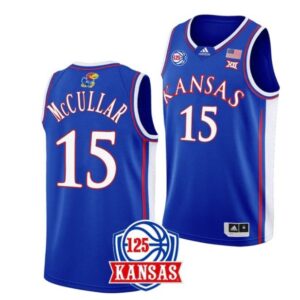 Men's #15 Kevin McCullar Jr Jersey Kansas Jayhawks College Basketball Jerseys Blue
