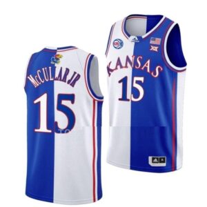 Men's #15 Kevin McCullar Jr Jersey Kansas Jayhawks College Basketball Jerseys White Royal Split