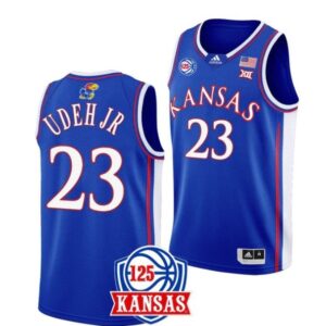 Men's #23 Ernest Udeh Jr Jersey Kansas Jayhawks College Basketball Jerseys Blue