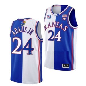 Men's #24 K.J. Adams Jr Jersey Kansas Jayhawks College Basketball Jerseys White Royal Split