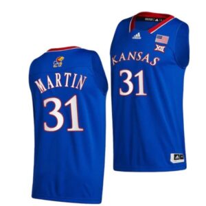 Men's #31 Cam Martin Jersey Kansas Jayhawks College Basketball Jerseys Blue 2022