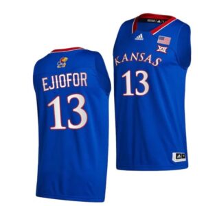 Men's #35 Zuby Ejiofor Jersey Kansas Jayhawks College Basketball Jerseys Blue 2022