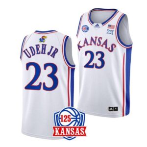 Men's #23 Ernest Udeh Jr Jersey Kansas Jayhawks College Basketball Jerseys White