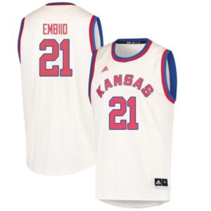 Men's Kansas Jayhawks #21 Joel Embiid Jersey Cream High School NCAA College Basketball Jerseys