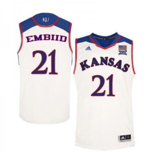 Men's Kansas Jayhawks #21 Joel Embiid Jersey White NCAA College Basketball Jerseys