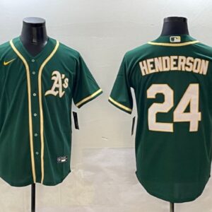 Men's Rickey Henderson #24 Oakland Athletics Home Replica Jersey Green Christmas Gift