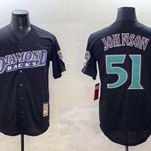 Men's Randy Johnson #51 Arizona Diamondbacks Cooperstown Collection Home Jersey Black Gift