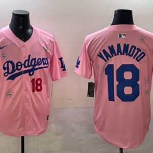 Men's Yoshinobu Yamamoto #18 Los Angeles Dodgers 2025 Tokyo Series Jersey Pink