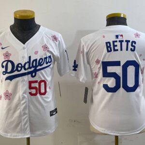 Youth Mookie Betts #50 Los Angeles Dodgers Tokyo Series 2025 Jersey White