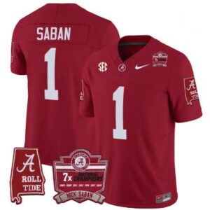 Alabama Crimson Tide #1 Nick Saban Football Jersey Stitched Crimson