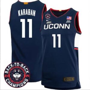 Alex Karaban Jersey #11 UConn Huskies 2024 Back To Back Champions Patch Navy