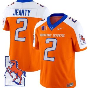 Ashton Jeanty Jersey #2 Boise State Broncos 2024 Map Football Orange Alternate