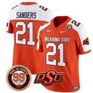 Barry Sanders Jersey #21 Leslie O'neal Patch Football Stitched Orange Alternate