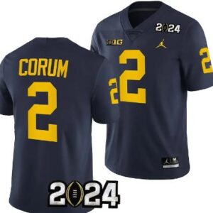 Blake Corum Jersey #2 Michigan Wolverines 2024 Championship Playoff Navy