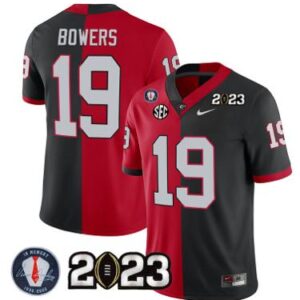 Brock Bowers Jersey #19 Football 2023 and Vince Dooley Patch Split Red Black