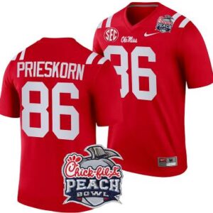 Caden Prieskorn Jersey #86 Ole Miss Rebels Peach Bowl Patch 2024 Football Red