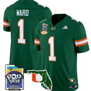 Cam Ward Jersey #1 Miami Hurricanes 2025 PopTarts Bowl Patch Green