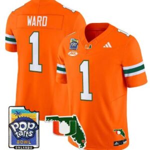 Cam Ward Jersey #1 Miami Hurricanes 2025 PopTarts Bowl Patch Orange