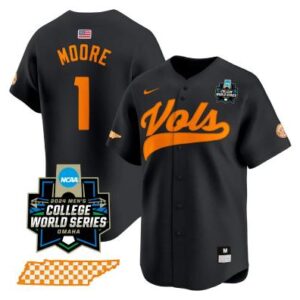 Christian Moore Jersey #1 Tennessee Vols 2024 World Series NCAA Baseball Black