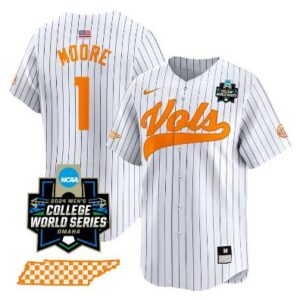 Christian Moore Jersey #1 Tennessee Vols 2024 World Series Baseball Pinstripe