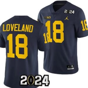 Colston Loveland Jersey #18 Michigan Wolverines 2024 Championship Playoff Navy