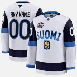 Custom Finland Hockey Jersey Name, Number White 2025 4 Nations Face-Off Stitched