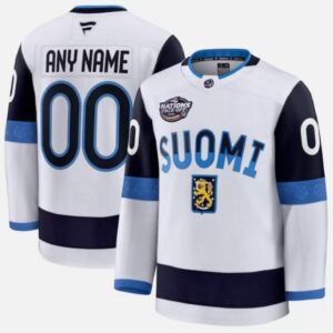 Custom Finland Hockey Jersey Name, Number White 2025 4 Nations Face-Off Stitched