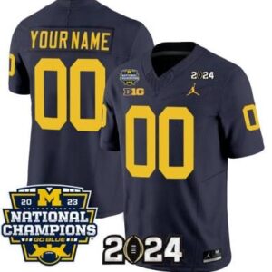 Custom Michigan Wolverines Jersey Football 2024 National Champions Patch Navy