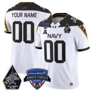 Custom Navy Midshipmen Jersey 2025 Armed Forces Bowl Patch Football White