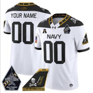Custom Navy Midshipmen Jersey Name, Number 2024 Jolly Rogers Patch White
