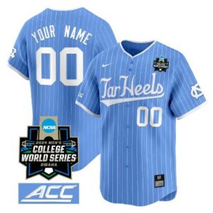 Custom North Carolina Tar Heels Jersey 2024 World Series Baseball Blue Pinstripe
