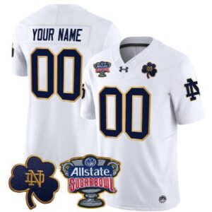 Custom Notre Dame Fighting Irish Jersey 2024 Sugar Bowl Patch Vapor White
