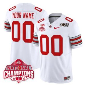 Custom Ohio State Jersey Heritage Stripe 2025 CFP Patch National Champions White