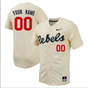Custom Ole Miss Rebels Baseball Cream Full Button Jersey Stitched