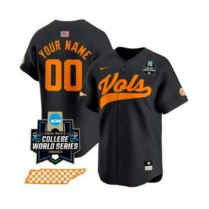 Custom Tennessee Volunteers Jersey 2024 College World Series V2 Baseball Black