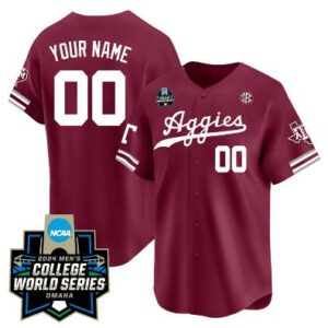 Custom Texas AM Aggies Jersey 2024 College World Series V2 Baseball Aggie Maroon
