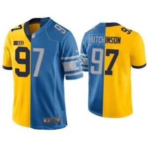 Detroit Lions #97 Aidan Hutchinson Yellow Blue Split Stitched Game Jersey